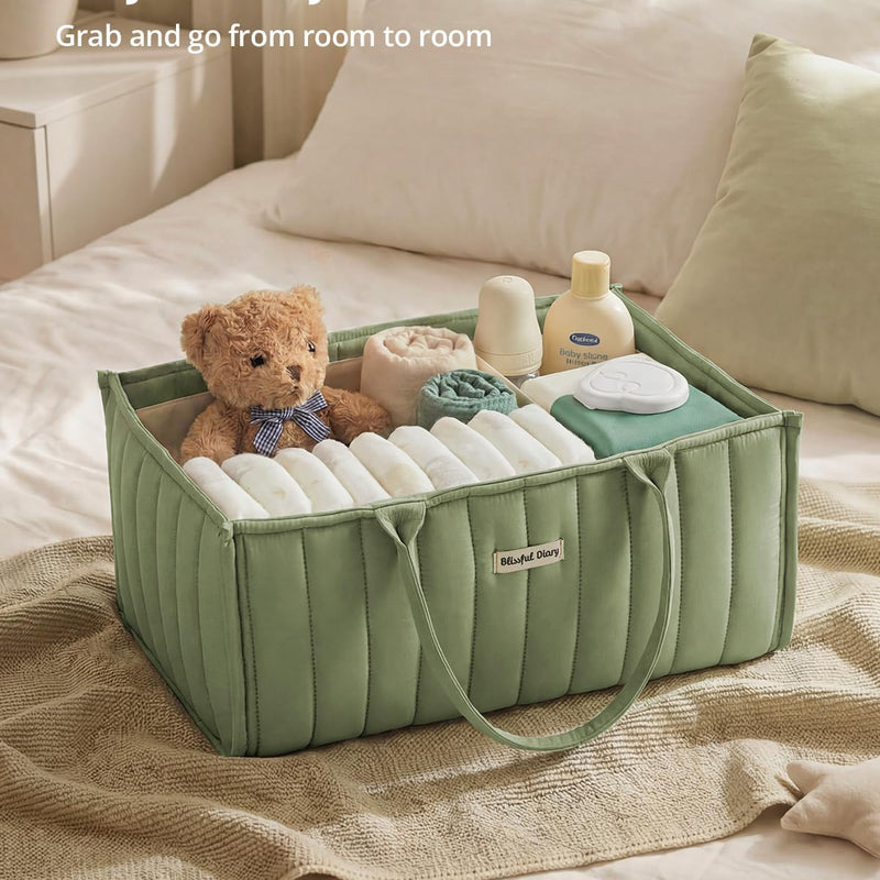Blissful Diary Baby Diaper Caddy Organizer, Stylish Storage Basket for Newborn Essentials and Diaper Station, Gift for Baby Shower and Registry Must-Have, Sage Green
