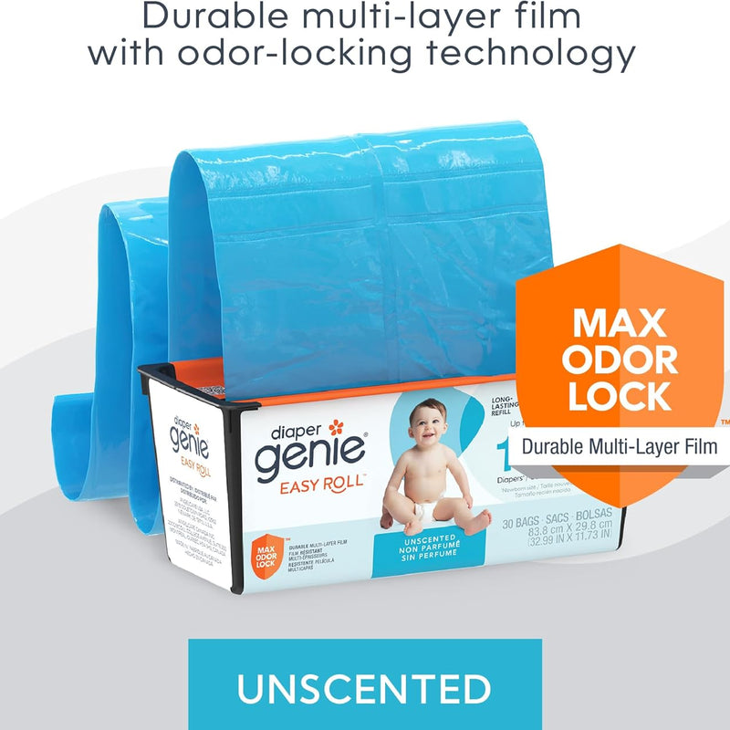 Diaper Genie Easy Roll Refill | 30 Bags Per Refill | Holds Up to 1410 Newborn Diapers | Odor Control | Diaper Pail Refill Bags | Fits Diaper Genie Signature & Platinum Pails