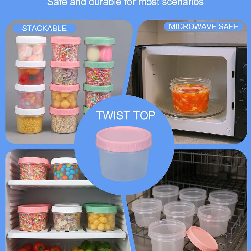 Food Storage Containers, 12 Pack 4 oz Freezer Storage Containers with Twist Top Lids, Leakproof, BPA Free, Microwave & Dishwasher Safe Takeout Container - Ideal for Soup and More