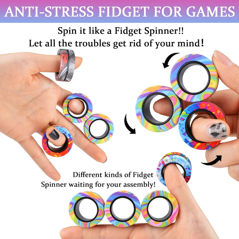 Cevioce 9Pcs Magnetic Rings Fidget Toys Adults Teens Boys ADHD Anxiety Magnetic Fidgets for Kids Fidget Spinner Rings for Relief Gifts for Kids 8+ Year Old Easter Basket Stuffers