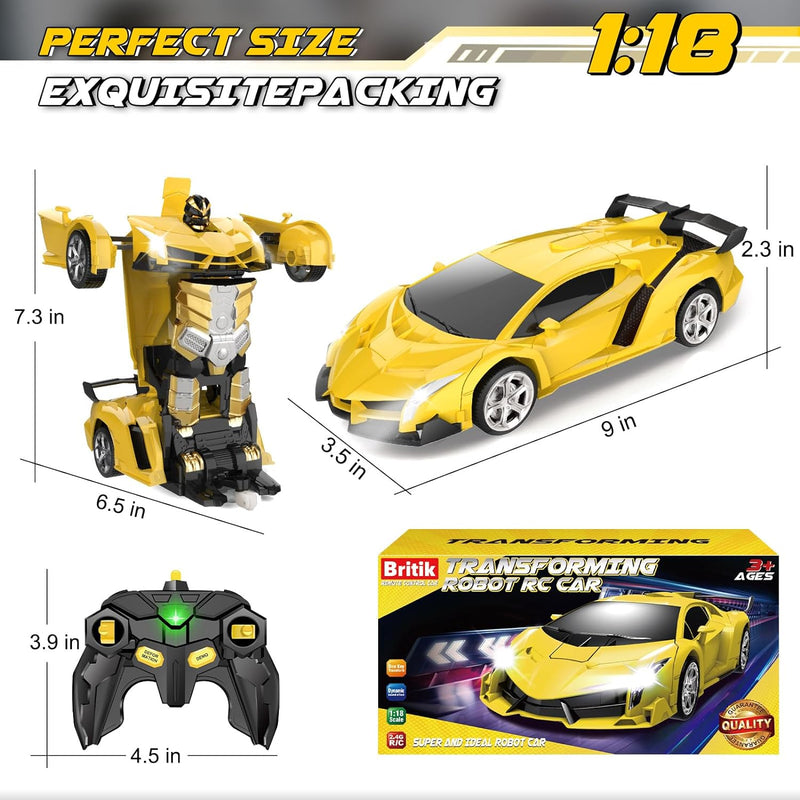 Transform Remote Control Car Toy for Kids 4-8, 2.4GHz RC Car with 360° Rotation and One-Key Transformation