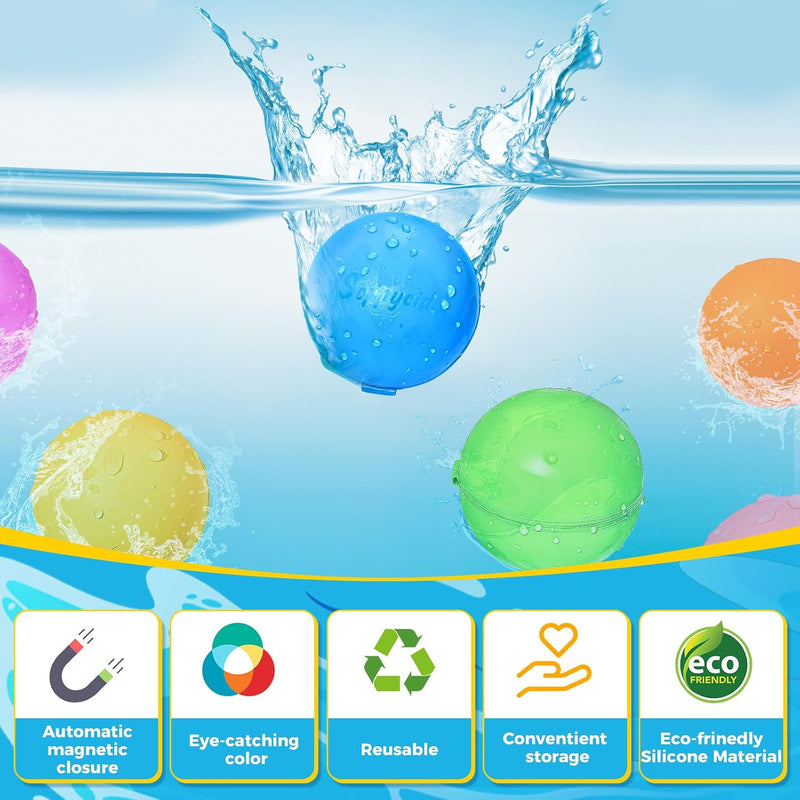 12PCS Reusable Water Balloons - Quick Fill Water Balls Toys For Toddler Age 4-8 - Refillable Self-Sealing Water Splash Bomb For Summer Party Pool Outdoor Beach Toys for kids Age 8-12