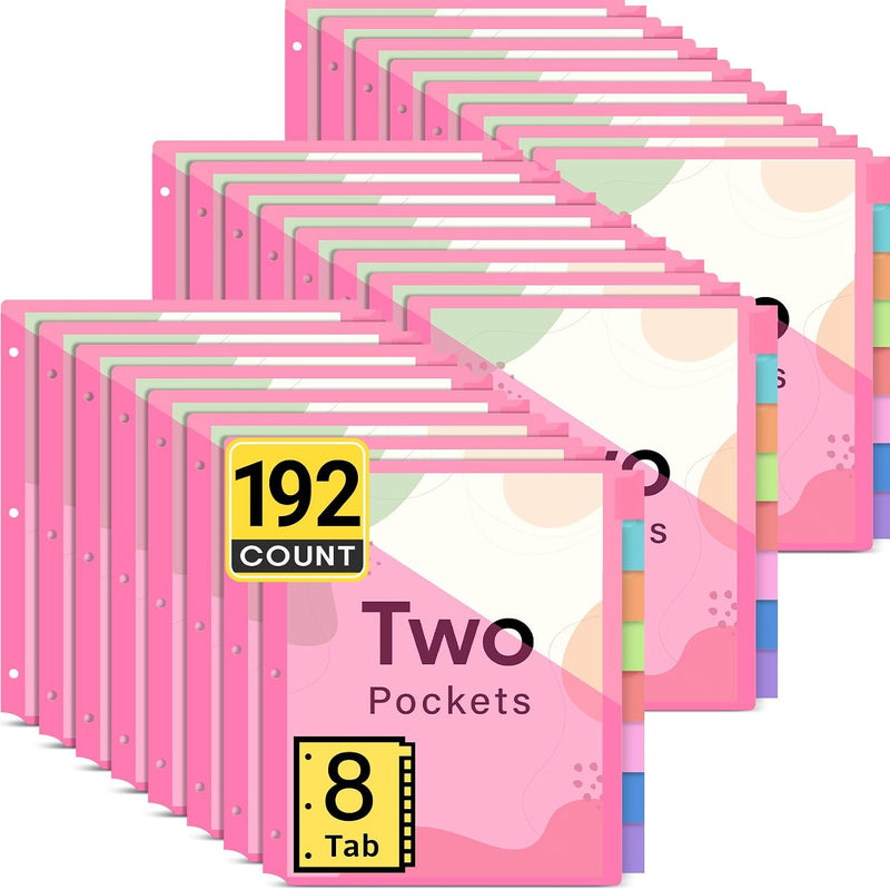 Taja 16 Count Dividers for 3 Ring Binder with Two Pockets, 8 Tabs Set, Plastic Binder Index Dividers, Perfect for Office & School Organization Supplies, Bright Colors, 2 Set