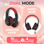 JoySpark Kids Bluetooth Headphones, 60 Hours Playtime, Bluetooth 5.4 Kids Headphones Wireless, Type-C Fast Charging, 85/94dB Volume Limited, Foldable Toddler Wireless Headsets with Mic-Black Red