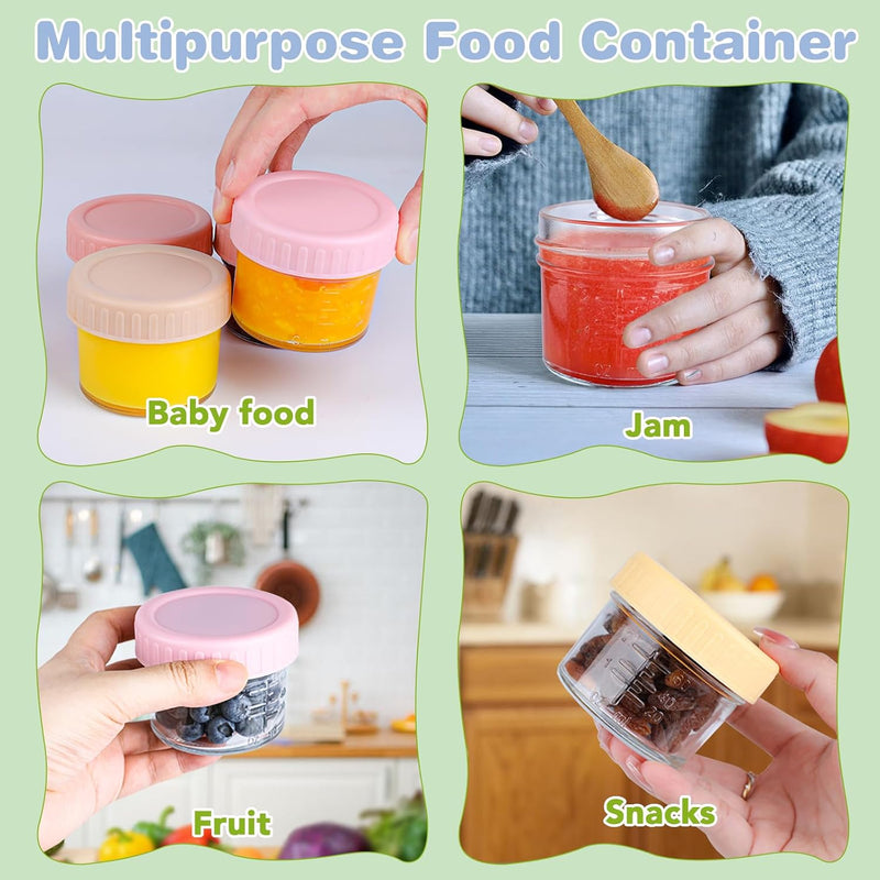 RowinsyDD 20 Pack Baby Food Containers, 4 oz Glass Baby Food Jars with Lids | Baby Food Storage Containers Small Baby Food Jars Glass with Lids Baby Food Containers for Freezer Microwave Safe BPA Free