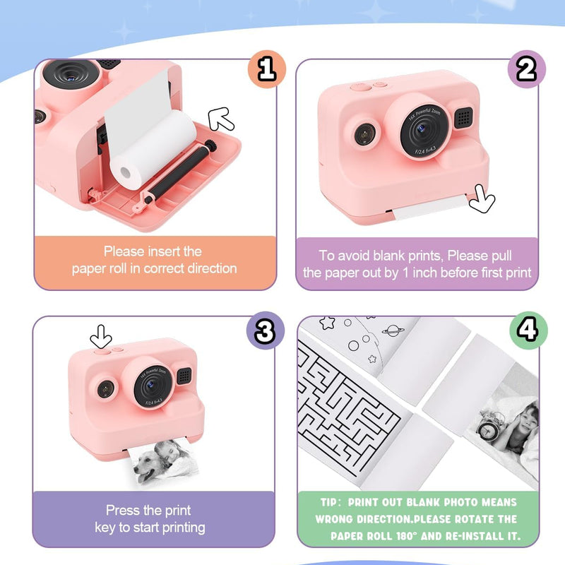 Dylanto Kids Camera Instant Print, 1080P Kids Instant Cameras, Christmas Birthday Gifts for Girls Age 3-12