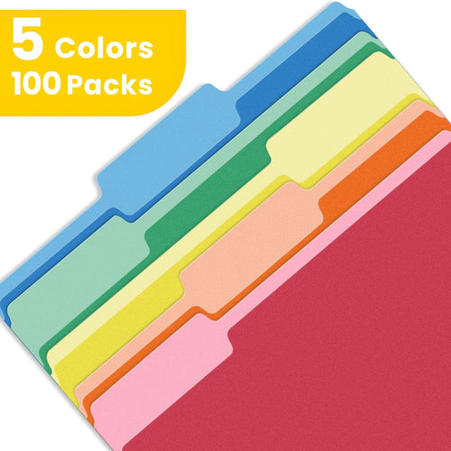 SUNEE File Folders Letter Size Assorted Colors, 100 Pack Manilla Folders 8.5 x 11 1/3-Cut Tabs, Colored File Folders Office Home School for Documents Files Paper
