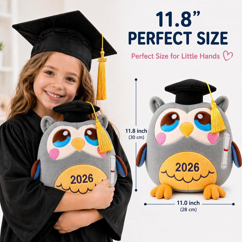 Graduation Owl Plush Stuffed Kindergarten Gift for Boys and Girls Class of 2026 11.8 inches with Black Cap
