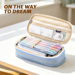EASTHILL Big Capacity Pencil Pen Case Office College School Large Storage High Capacity Bag Pouch Holder Box Organizer Light Blue