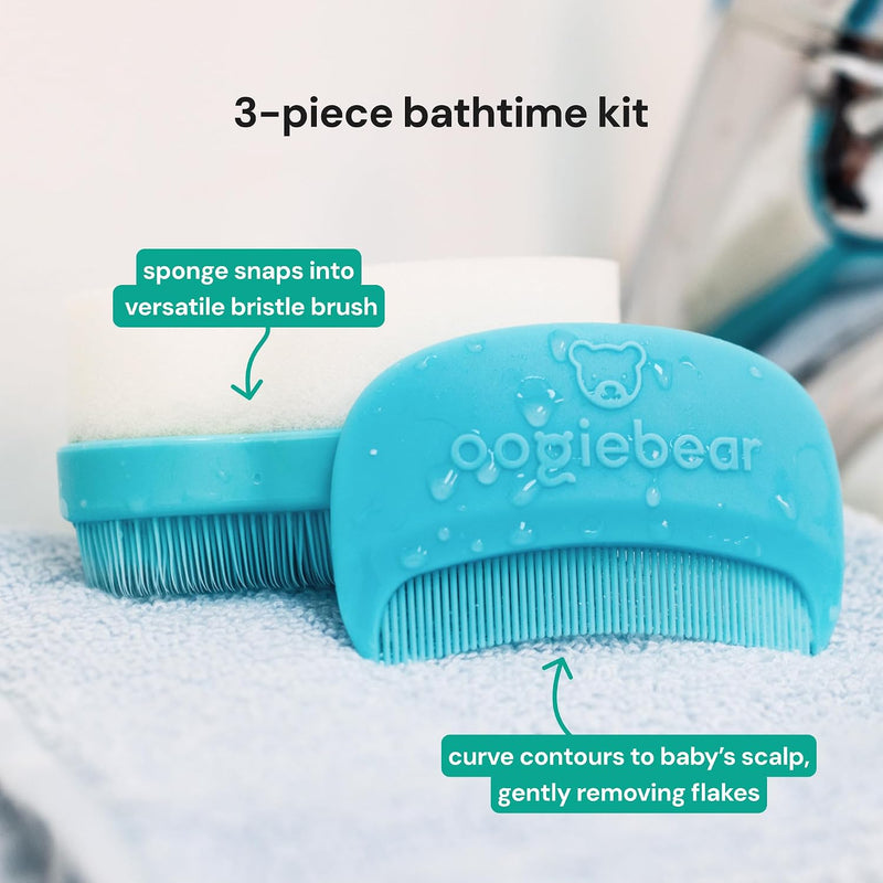 oogiebear Cradle Cap Brush Kit for Babies, 3 Piece Gentle Scalp Care Set | Sponge, Brush & Comb Set for Newborns, Infants & Babies, Soft Cradle Cap Remover, Baby Registry Essential