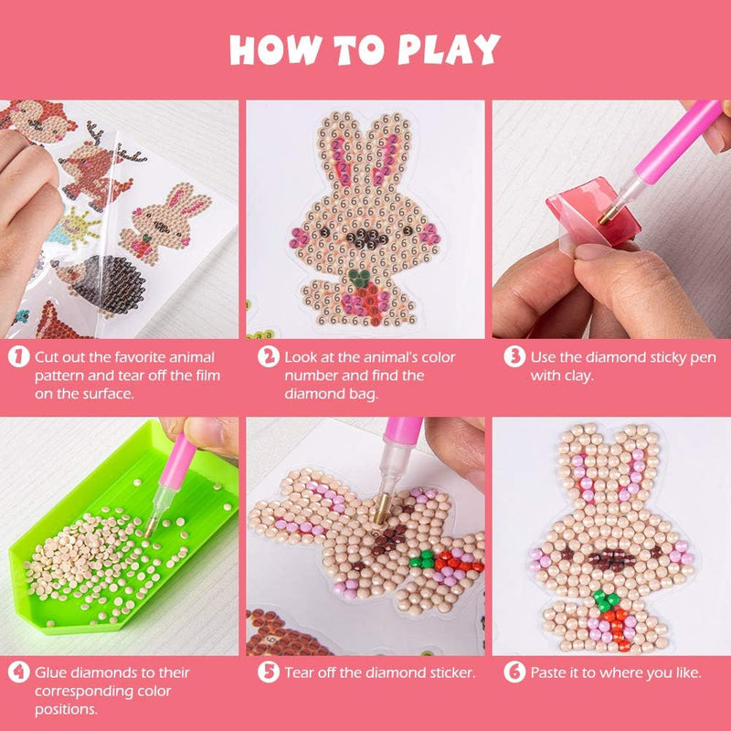 Labeol Diamond Art Kits for Kids Boys and Girls Ages 6-8-10-12 Easy to DIY Creative Diamond Art Sticker Craft by Numbers Kits for Kids and Adult Beginners (Animal)
