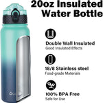 Oldley Insulated Water Bottle 20oz for Adults Kids Stainless Steel Water Bottles with Straw/Chug/Carabiner 3 Lids Fruit Strainer Double Wall Vacuum Wide Mouth BPA Free Leak-Proof for School Travel