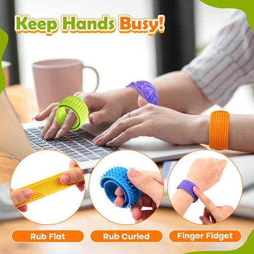 Sensory Fidget Toys for Kids: Textured Silicone Slap Bracelets 6 Pack, Stress Relief Fidgets for Autism ADHD, Wearable Sensory Toys for Adults Office Desk, Calm Down Travel Airplane Toys
