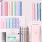 Four Candies 39 PCS Aesthetic Stationery Set with Cute Pen Case, College Supplies and Nursing Essentials, 12 Pastel Highlighters, 5 Black Gel Pens, 6 Mechanical Pencils, Pink