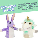Official Bluey Unicorse & Bob Bilby Hand Puppet Plush 2-Pack | 8-9 Inch Deluxe Soft Fabric Toddler Toys with Embroidered Details for Imaginative Play & Storytime Fun.