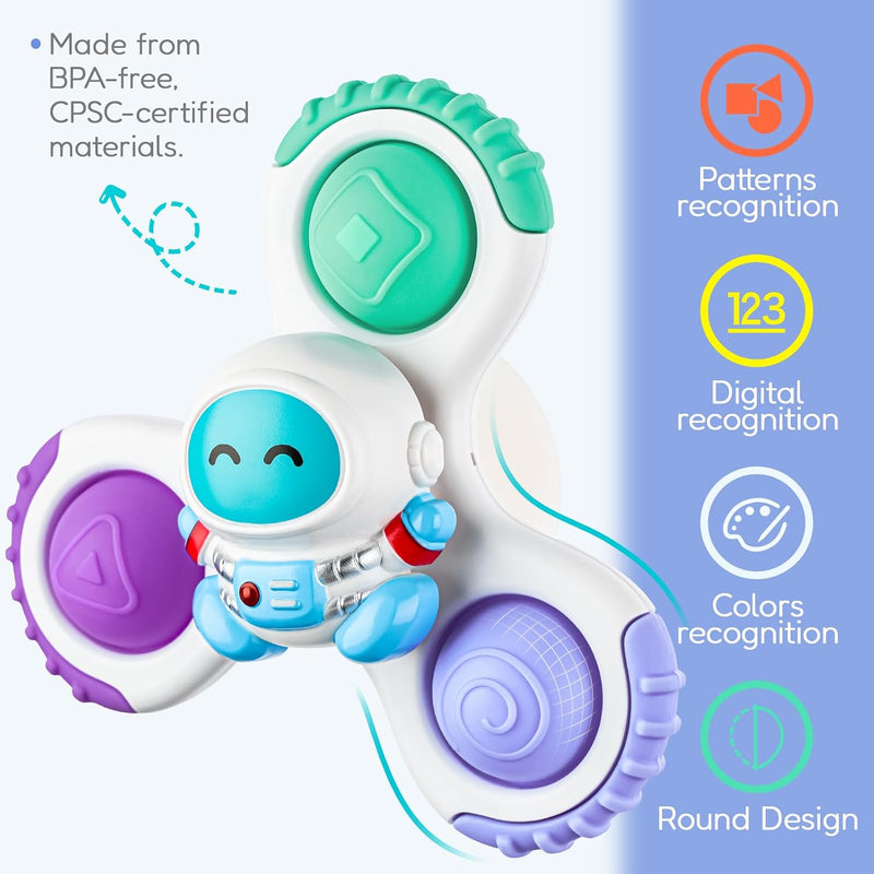 ALASOU 3PCS Pop Suction Cup Spinner Sensory Airplane Travel Toys for 1 Year Old Boy Girl Infant Toddlers|Novelty Spinning Tops 12 18 Months|1 2 Year Old Boy Birthday Gift|Baby Bath Toy Kids Ages 1-3