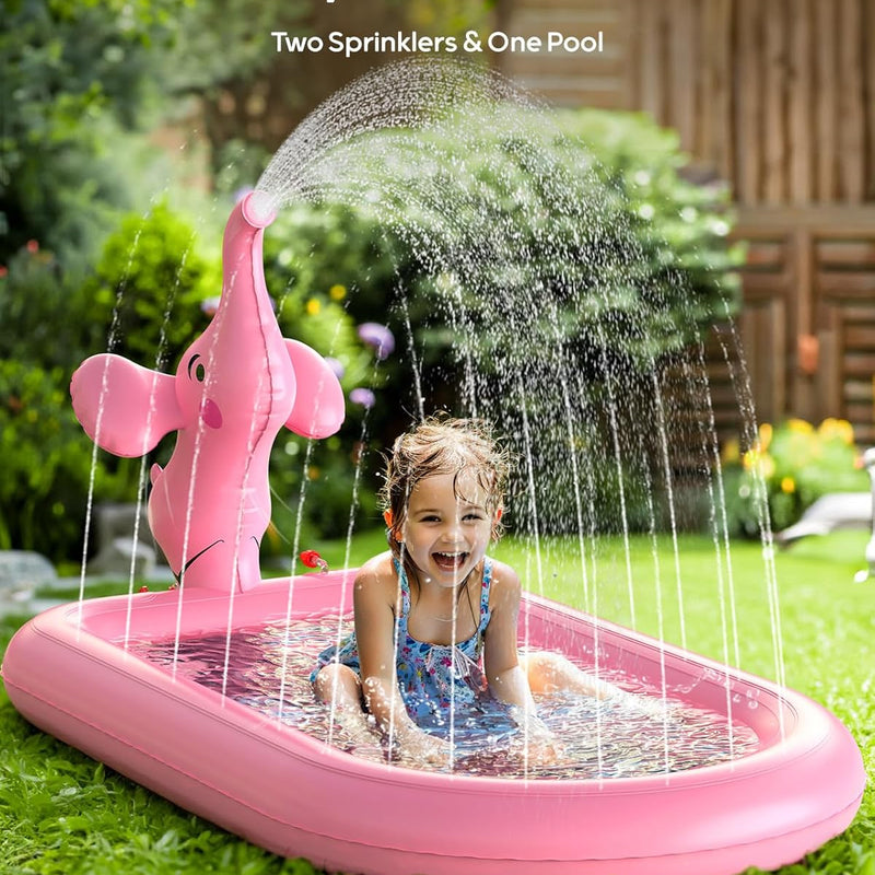 QPAU Elephant Splash Pad for Toddlers 1-3, Inflatable Sprinkler Pool for Outdoor Play