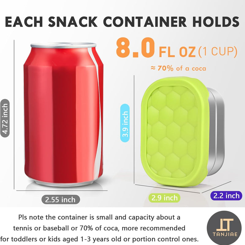 Tanjiae 4Pack 8oz Small (1 CUP) Stainless Steel Snack Containers for Kids | Reusable Easy Open Toddler Snack Containers with Silicone Lids | Stackable Toddler Lunch Box for Daycare, School and Travel