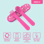 Bentgo® Kids Plastic Utensil Set - Reusable Fork, Spoon & Storage Case, PFAS- & BPA-Free, Easy-Grip Handles, Lightweight, Dishwasher Safe, School Lunch, Travel & On-the-Go (Rainbows and Butterflies)