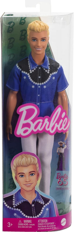 Barbie Fashionistas Ken Doll #226 Wearing a Removable Western Shirt, Pants & Boots, Blonde Fashion Doll, 65th Anniversary Collectible