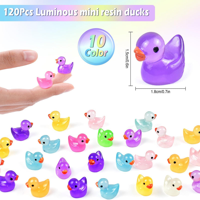 Mini Ducks 120Pcs Luminous Mini Resin Ducks Glow in The Dark, Tiny Animals Bulk to Hide, Miniature Ducks Figures for Garden Aquarium DIY Crafts Party Favors Hide & Seek Toys