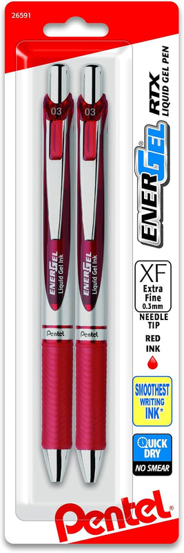 Pentel EnerGel RTX Retractable Liquid Gel Pen, (0.3mm), Extra Fine Line, Needle Tip, Black Ink, Pack of 3 (BLN73BP3A)