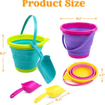 Foldable Beach Bucket Set - 3 Packs Collapsible Toy Buckets with Shovels and Mesh Backpack