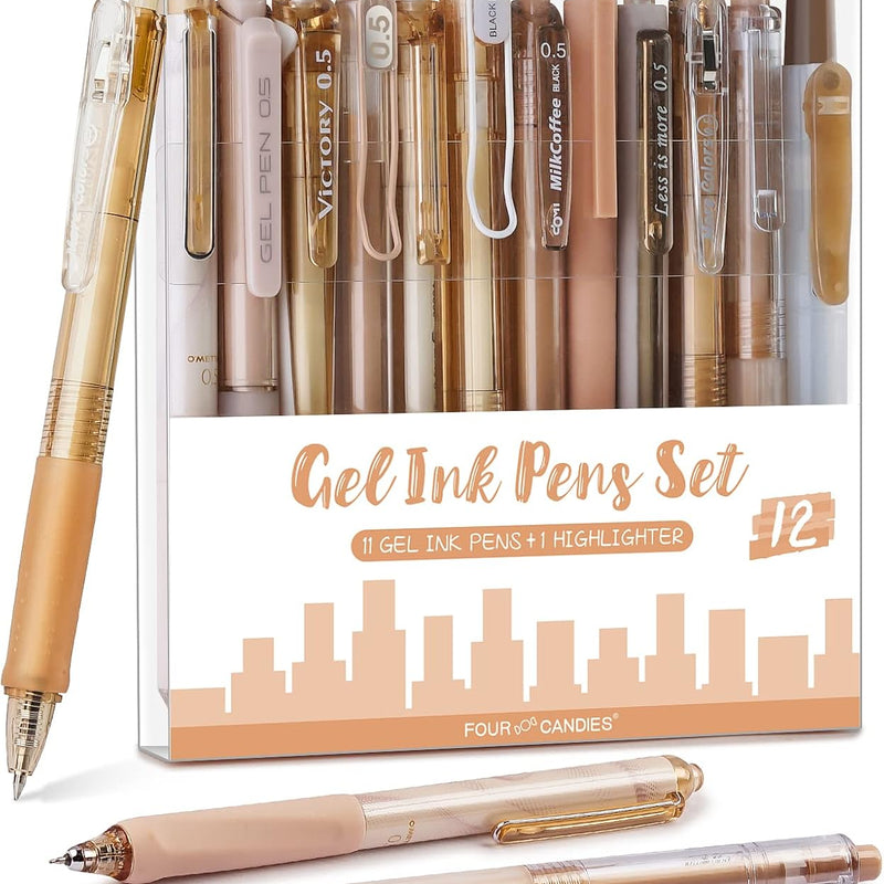 Four Candies Gel Pens, Cute Pink Pens Black Ink, 0.5mm Fine Point, 12-Pack | Back to School Supplies, Office Essentials for Women, Girly Stationery Set, Aesthetic Desk Decor & Accessories - Rose