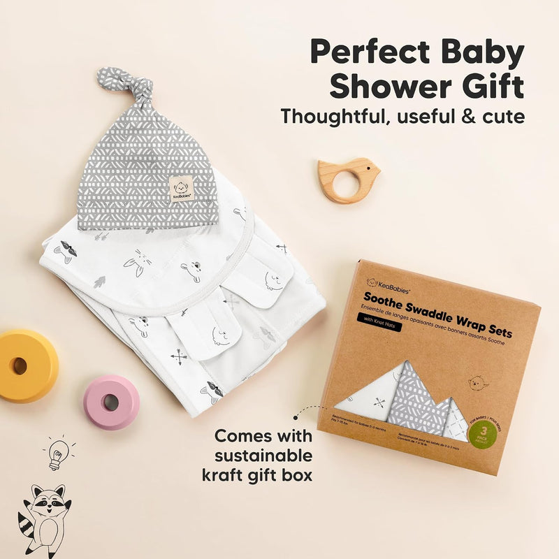 3pk Organic Swaddles for Newborns Girls, Boys & Hats (Nordic, 0-3M) | Soft Cotton Baby Sleep Sacks 0-3 Months, Breathable Baby Hats and Swaddles 0-3 Months, Newborn Essentials Must Haves