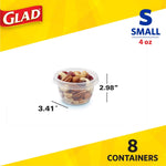 Glad GladWare Mini Round Food Storage Containers, 4 Oz, 8 Count | BPA-free, lock-tight seal for snacks, portion control, and on-the-go; reusable and stackable