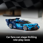 Build the iconic LEGO Speed Champions Bugatti Vision Gran Turismo Hyper Sports Car, a legendary ride for kids aged 9+, with a Bugatti driver minifigure.
