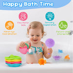 Fajiabao Toddler Bath Toys for Kids Ages 1-3 Multi-Play in Tub Water Pool | Learning Mold Free Bath Toys with Color Stacking Cups & Watering Can Interactive Shower Toys for 1 2 3 4 5 6 Birthday Gifts