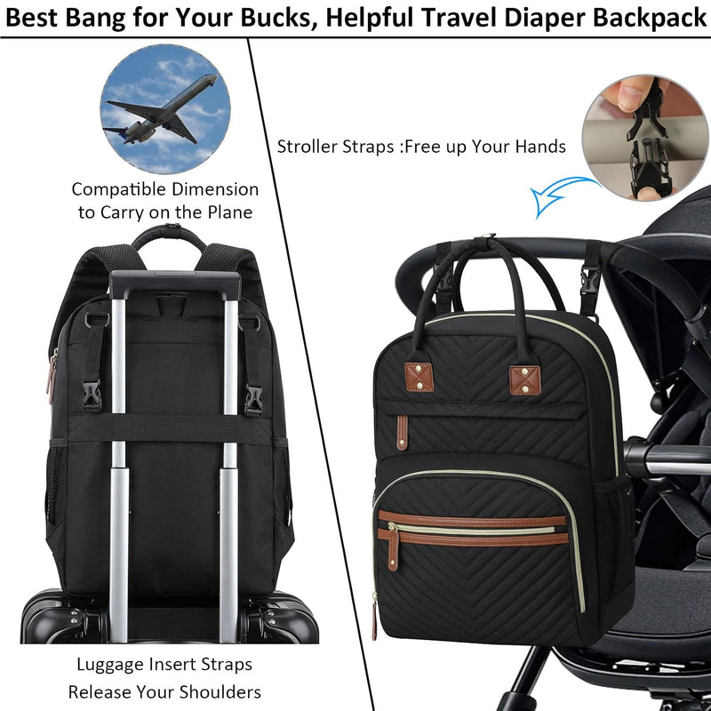 Tenot Diaper Bag Backpack for Women with Insulated Pockets Black | Large Capacity, Multifunctional, Waterproof, Travel Baby Diaper Bags for Mom,Dad,Baby Girl Boy