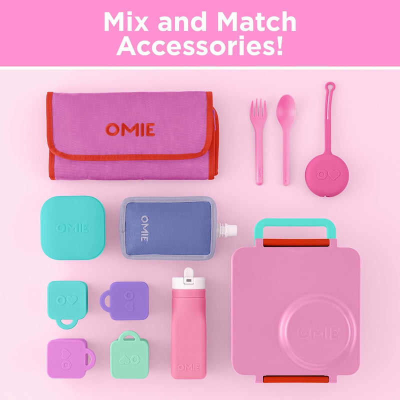 OmieBox Bento Box for Kids - Insulated Bento Lunch Box with Leak Proof Vacuum Insulated Food Jar - 3 Compartments, Two Temperature Zones (Pink Berry)