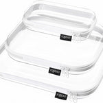 YQBRAO Clear Hard Shell Organizer Cases, 3-Pack, White | Rigid 1.2 mm clear PET organizers with multi-size design for travel, home storage, and everyday essentials.