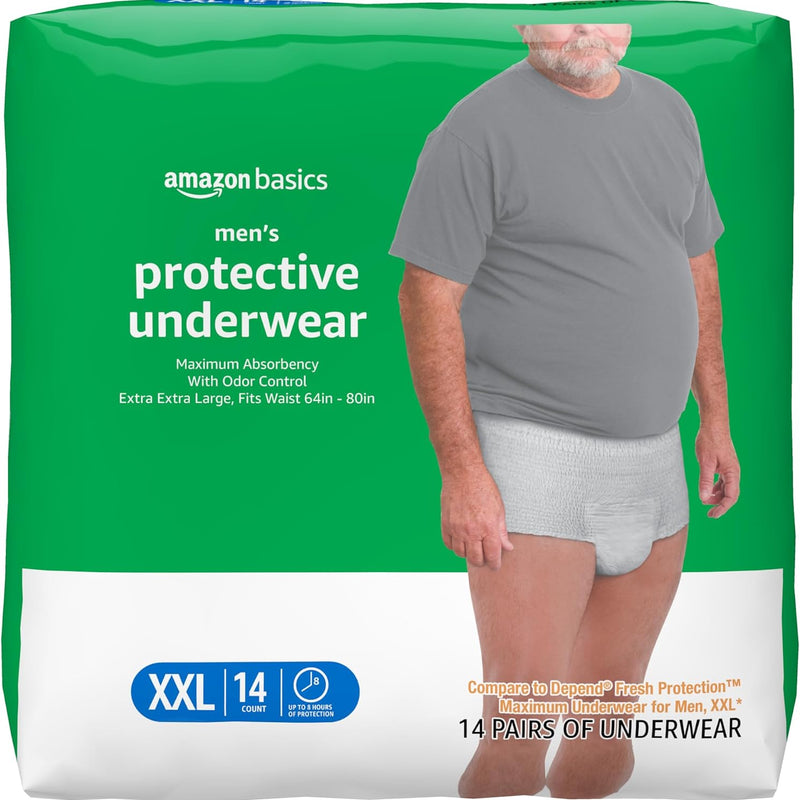 Amazon Basics Maximum Absorbency Incontinence Underwear for Men with Leak Protection and Odor Control, Disposable, Small/Medium, 60 Count (3 Packs of 20)