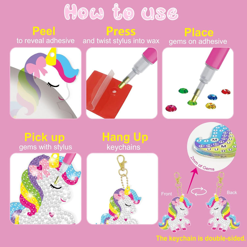 BANBBUR Art and Crafts for Kids Ages 8-12 4-8, 5 PCS Diamond Gem Art Kids | Double Sided 5D Gem Key Chain Making Kit,Christmas Crafts for Kids, Art and Craft Birthday Gifts Christmas Stocking Stuffers