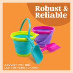 Foldable Beach Bucket Set - 3 Packs Collapsible Toy Buckets with Shovels and Mesh Backpack