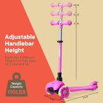 Pink Mini 3 Wheel Scooter for Kids with LED Light-Up Wheels