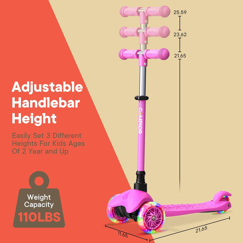 Pink Mini 3 Wheel Scooter for Kids with LED Light-Up Wheels