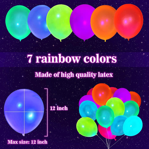 100 Pcs UV Neon Balloons for Birthday Decorations, Wedding Glow Party Supplies, Blacklight Reactive Fluorescent Balloons