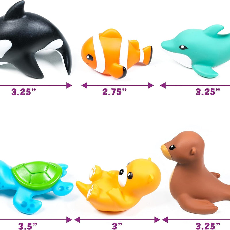 Tub Works® Marine™ Mold-Free Bath Toys, 6-Pack | Sealed, No-Hole Design | Soft, Squeezable & Float