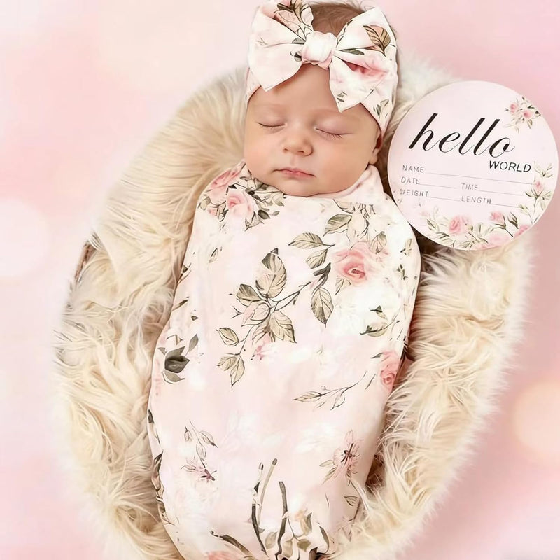 Galabloomer Newborn Receiving Blanket Headband Set Baby Flower Swaddle
