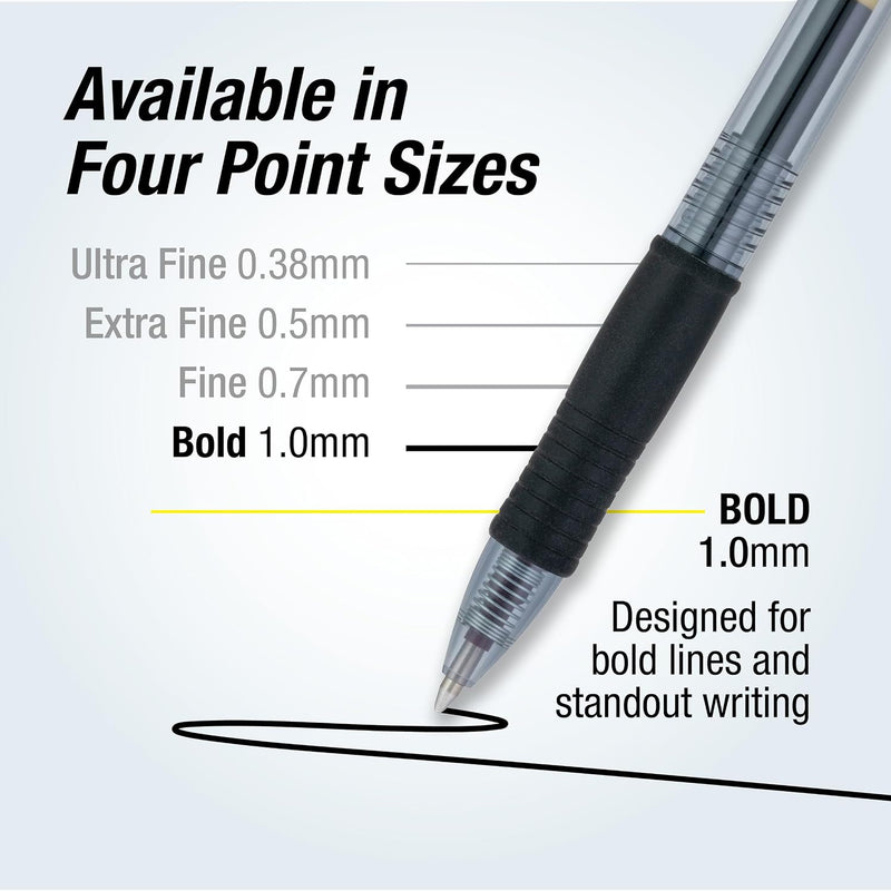 Pilot G2 Premium Refillable & Retractable Rolling Ball Gel Pens, Bold Point, Bold Gel Pens, 1.0 mm, Black Ink, 4-Pack