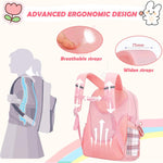PRLINJSK Girls Backpack，Cute School Backpack for Girls Kids Teens，Kawaii Bookbag for Primary Elementary，Pink