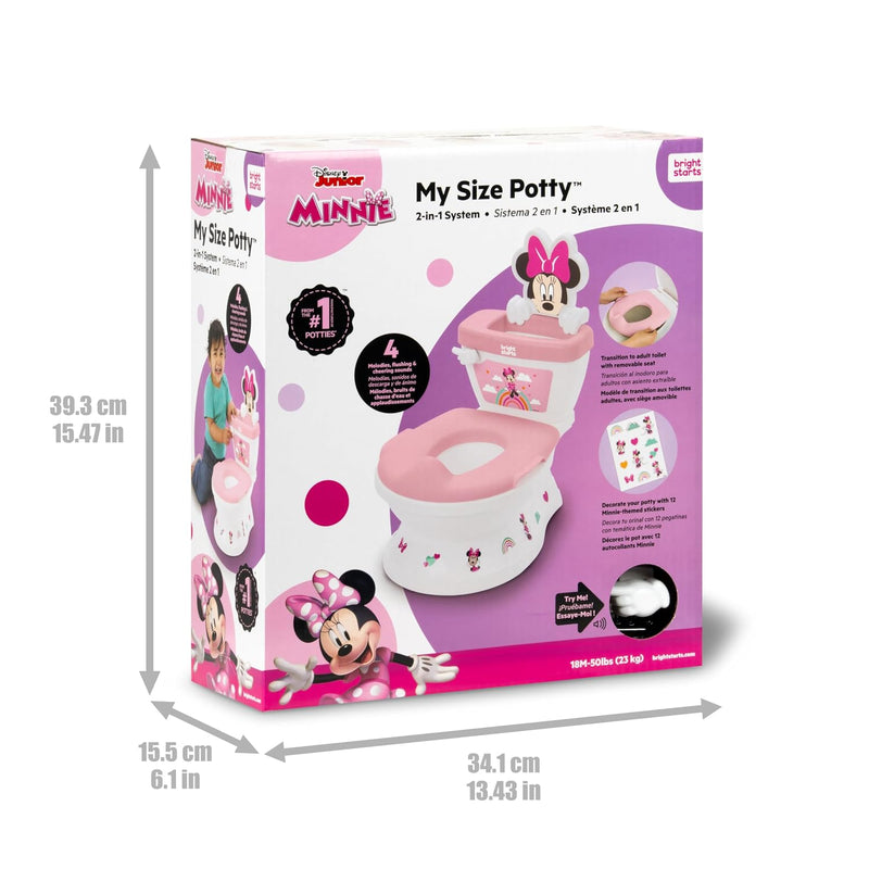 Bright Starts Disney Junior Minnie Mouse My Size Potty Training Toilet, Toddler Potty Chair with Flushing & Cheering Sounds, Removable Seat with Splash Guard & Handles, Ages 18+ Months, Up to 50 lbs