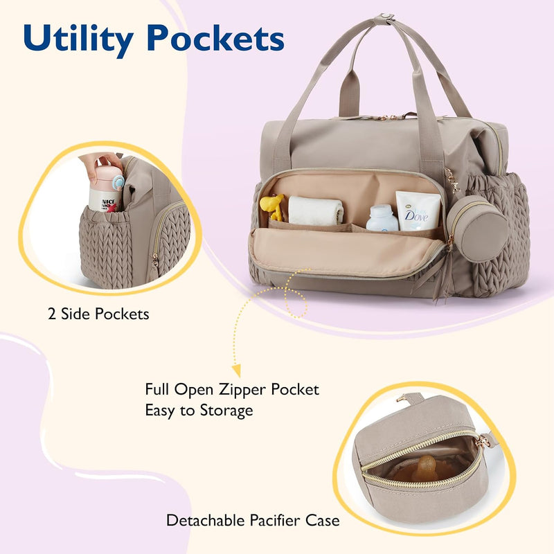 mommore Diaper Bag Tote Large Travel Baby Bag with Pacifier Case | Portable Changing Pad, Insulated Pocket & Stroller Strap, Baby Essentials Maternity Bag , Hospital Bag for Labor Delivery