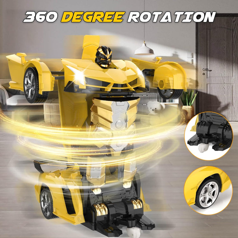 Transform Remote Control Car Toy for Kids 4-8, 2.4GHz RC Car with 360° Rotation and One-Key Transformation