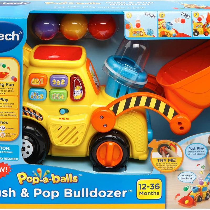 VTech Pop-a-Balls Push and Pop Bulldozer, Yellow