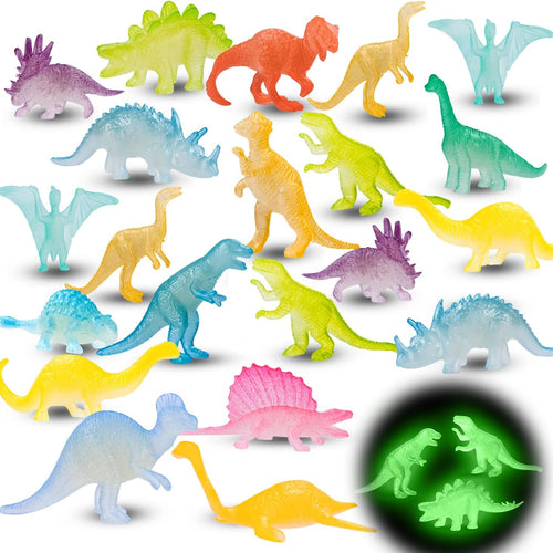 48Pcs Glow in Dark Mini Dinosaur Figures Kids Easter Egg Fillers Basket School Birthday Party Favors Supplies Dino Cupcake Toppers Pinata Goodie Bags Stuffers Classroom Prizes Carnival Bulk Toy Gift